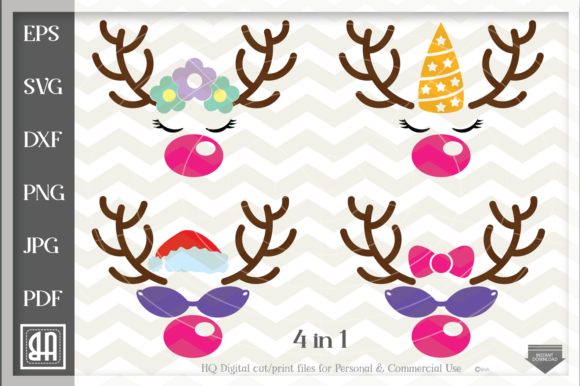 Reindeer Girl Face: A Charming Graphics Asset for Crafts