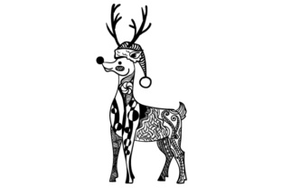 Reindeer with Christmas Hat Zentangle for Crafts