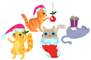 Set of 4 Christmas Cats for Festive Crafts