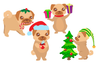 Set of 4 Christmas Dogs Embroidery Design